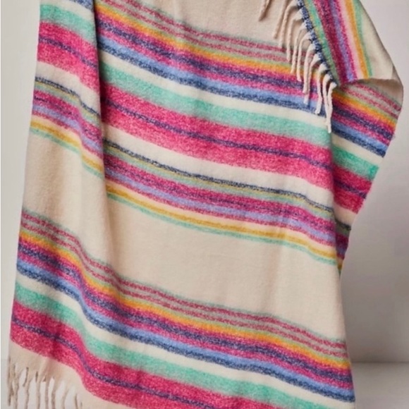 Free People Skye Stripe Fringe Throw Blanket Multicolor 60x51 NWT Cozy Boho - Picture 3 of 5